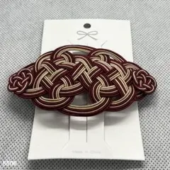 ハンドメイド【水引】バレッタ　海老茶×ベージュ
