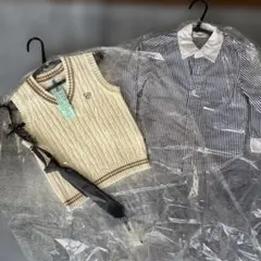 アイボリー ニットベスト ストライプシャツ セット