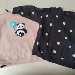パンダ刺繍ベージュトレーナーと小花柄ダークブラウン