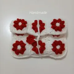ハンドメイド　編み物　ブックケース　ブックカバー　マルチケース　お花