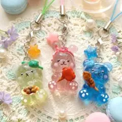 ハンドメイド お祭りくまさんチャーム 3点セット
