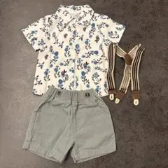 ベビー服　フォーマル　花柄シャツ　ボトムス　セットアップ　結婚式　70 80