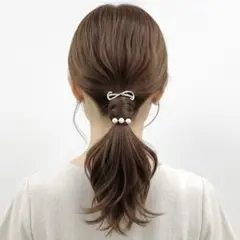 No.232 シルバーリボン パール ポニーフック【 2点セット】