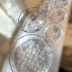 [曽我ガラス]花柄エンボス加工ガラス食器6点セット