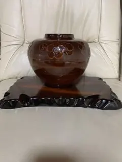 和風 花器 花瓶 茶色 釉薬 台座付き 工芸品 生け花 茶道具 和室インテリア