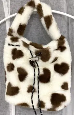 牛柄フェイクファーショルダーバッグ