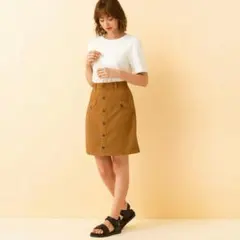 レトロガール✨️フロントボタンスカート タイトスカート ひざ丈 ブラウン Mサイズ