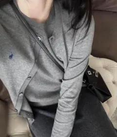 極美品❤️ラルフローレン カーディガン　XS グレー コットン 同色ポニーロゴ