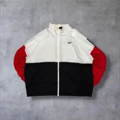 【NIKE】ナイキ極希少90sナイロンジャケットXXL背面デカロゴ白黒赤 テック