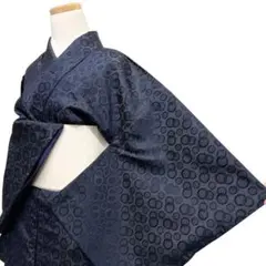 小紋　お召　ドット模様　円模様　ネイビー　着物　113b p ms