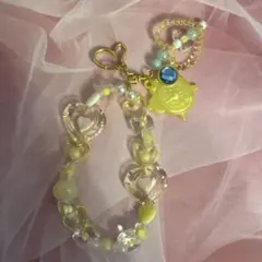 ハンドメイド キーホルダー ストラップ ビーズ 黄色