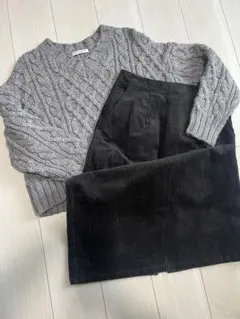 BEAUTY&YOUTH ケーブル編ニット＆コーデュロイスカート⭐︎②点セット