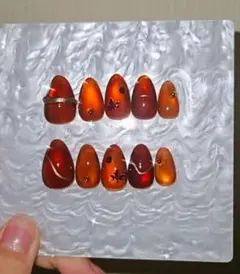 現品　ネイルチップ　マグネットネイル　秋　紅葉　ブラウン　べっ甲　ゴールド