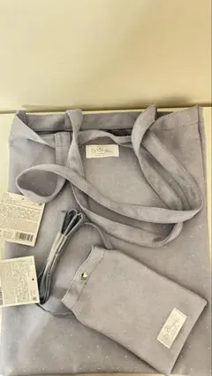 グレー ドット柄 キャンバストートバッグ 2点セット（小＋大）