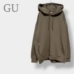 【GU ジーユー】ダブルフェイスビッグプルパーカー　長袖　メンズ　ブラウン　M