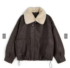 ファーティペット付き襟2Wayレザードロストブルゾン[fo2184] ブラウン