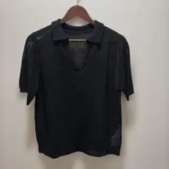 ブラック メッシュ スキッパー 半袖ニットのサムネイル