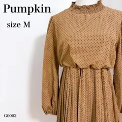 pumpkin ドット プリーツワンピース シャーリング ハイネック フェミニン