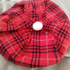 CUCCO 赤黒チェック ベレー帽 48-50cm
