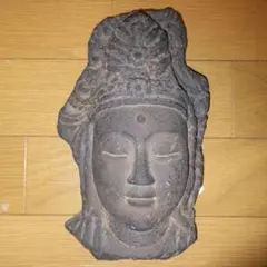 【アジアン美術】仏頭 石彫風 壁掛けレリーフ オブジェ 仏像 骨董風 インテリア