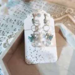 花/イヤリング/ファルファーレ/フープ/グリーン/花束/シルバー/鈴丸オーロラ