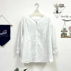 GLOBAL WORK 白 長袖シャツ ナチュラル 森ガール 袖フリル M