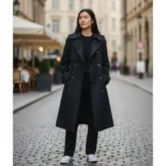 【最終値下げ】INED イネド トレンチコート　紺　ベルト付 7号　ダブル