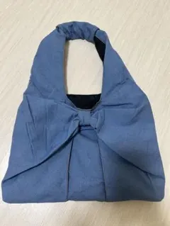 リボン付きデニム風トートバッグ