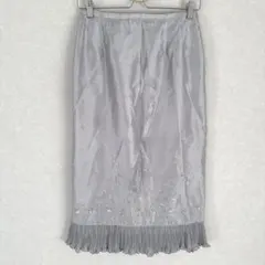 グレー 花柄 刺繍 フリンジスカート シンプル 上品 大人女子 きれいめ 古着