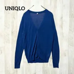 UNIQLO 長袖 Ｖネックカーディガン XL 青 透け感 シアー 薄手 軽量