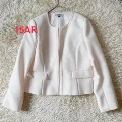 しまむら 大きいサイズ ノーカラージャケット アイボリー 15号