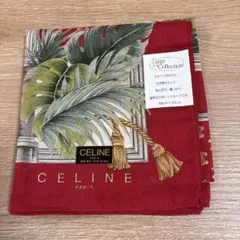 ヴィンテージ✨CELINE ボタニカル大判 58×58ハンカチ　スカーフ　赤色