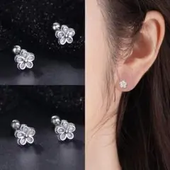 花 フラワー ねじ式 ミニ ピアス 軟骨 シルバー プチサイズ S925 刻印