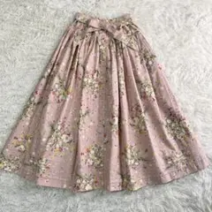 【美品】カネコイサオ ロングスカート 花柄 リボン レース ピンクのサムネイル
