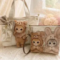 みけねこちゃん☆ころりんトートバッグ チェックリボン＆ヌビ アリス風
