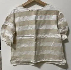 UNTITLED ベージュホワイトストライプ 半袖トップス サイズ2