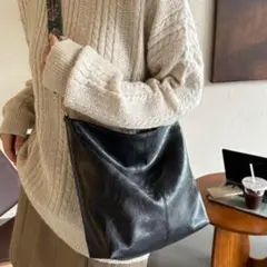 ショルダーバッグ ベージュブラック トートバッグ レディース 大容量 肩掛け