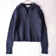 レディースユニクロ ニット 襟 Vネック 濃紺 XL 大きいサイズ