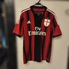 adidas サッカーシャツ M 赤黒ストライプ