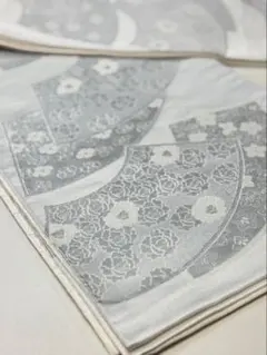 シルバー 扇と花柄 袋帯