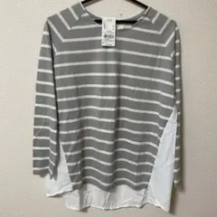 【ラスト1点】グレーとホワイトのストライプ長袖トップス