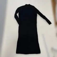ウール100% リブワンピース サイドスリット ブラック