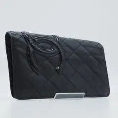 定番人気】CHANEL シャネル カンボンライン 長財布 二つ折り 黒×ピンク
