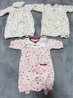 冬向き 女の子 ロンパース 3枚 まとめ売り 50～60cm