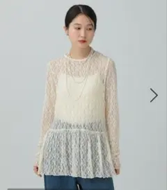 LEPSIM 総レース長袖ペプラム アイボリー