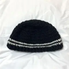 ハンドメイド　編み物　ビーニー　クロシェハット　ニット帽　ブラック