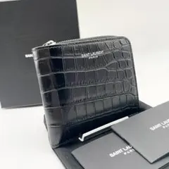 未使用級✨サンローランパリ コンパクトウォレット クロコ型押し ブラックのサムネイル
