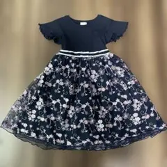 anyfam 紺色フラワー　刺繍ドレス　110