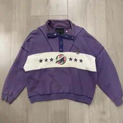 紫　ハーフジップ　デザイン　スウェット　星　トレーナー　L