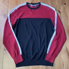 【GIORDANO】 コットンニット 赤 黒 カラーブロック スポーティー 古着